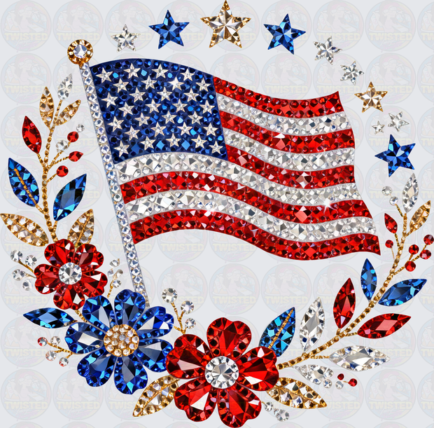 USA Faux Rhinestone Flag 250th Celebration DTF (direct-to-film ...