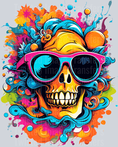 Skull in Pink Glasses Color Drip