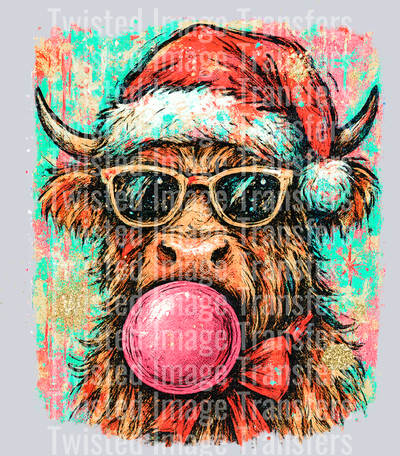 Highland Cow in Christmas Hat