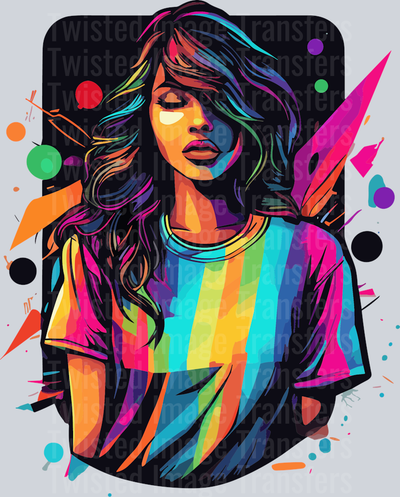 Girl in Rainbow Shirt Color Drip