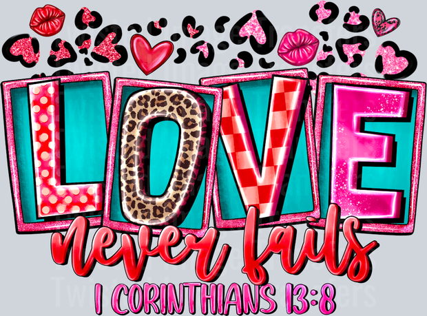Love Never Fails In Red And Pink Font 1 Corinthians 13