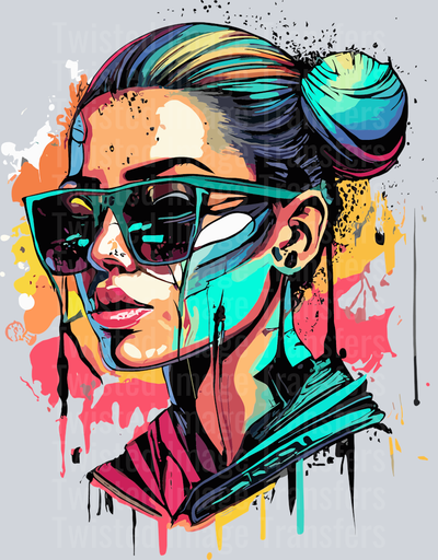 Girl in Bun & Shades Color Drip
