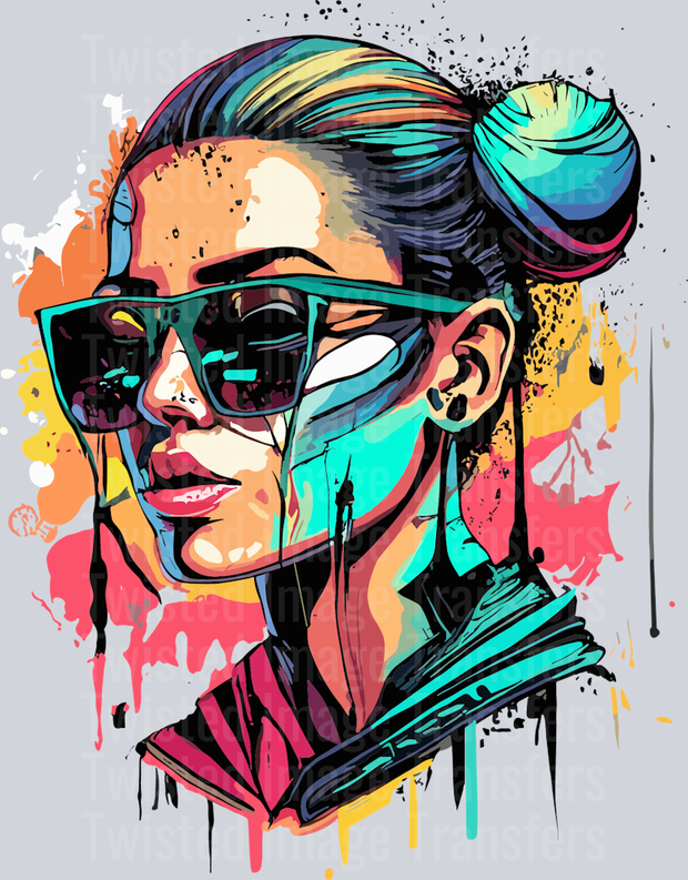 Girl in Bun & Shades Color Drip