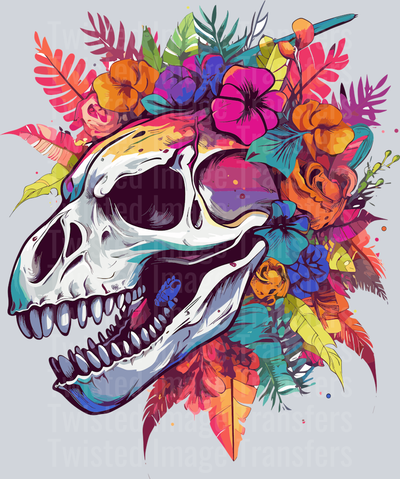 Floral Animal Skull Color Drip