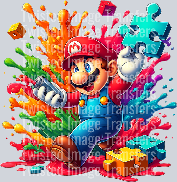 Autism Puzzle Pieces Mario Holding a Piece
