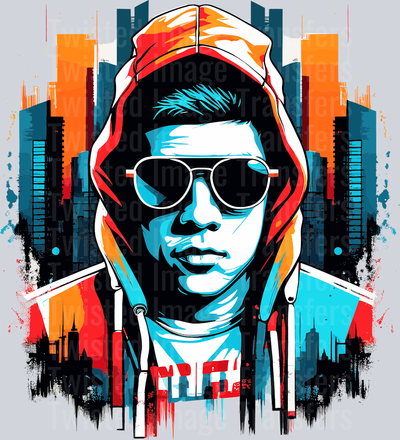 Man in Orange Hoodie Glasses & Tall Buildings