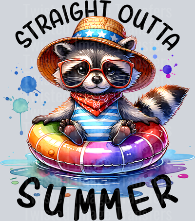 STRAIGHT OUTTA SUMMER RACCOON WATERCOLOR