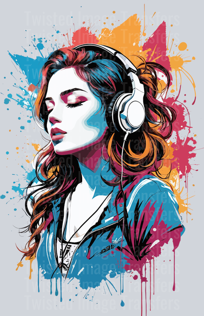 Girl Listening to Music Color Drip