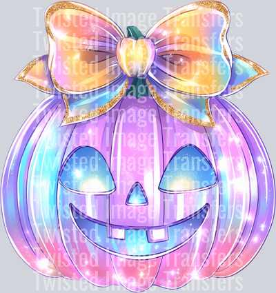 Gold Trimmed Bow Iridescent Pumpkin