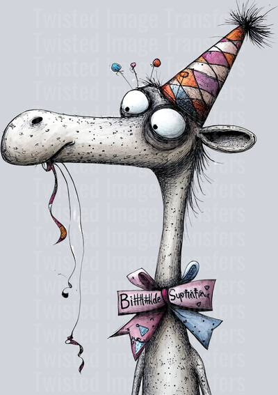Quirky Giraffe With Pink And Blue Party Hat And Tie