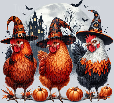 Haunted House Chickens With Moon Halloween