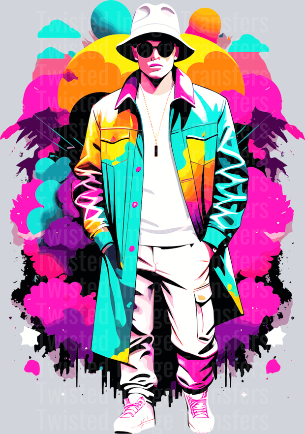 Man in White & Color Drip Coat