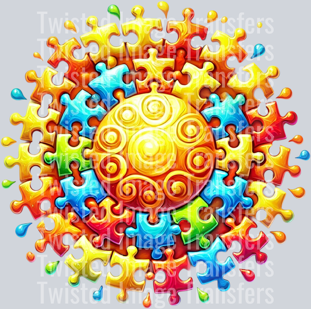 Autism Puzzle Colorful Pieces in a Circle