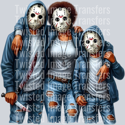 Halloween Family in Masks & Jeans