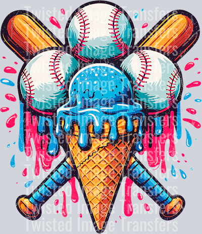 Baseballs Bats & Ice Cream Color Drip