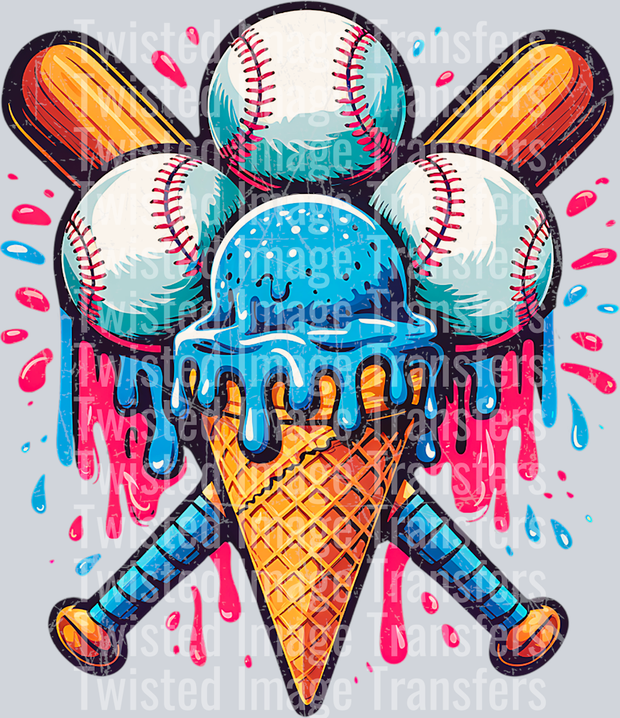 Baseballs Bats & Ice Cream Color Drip
