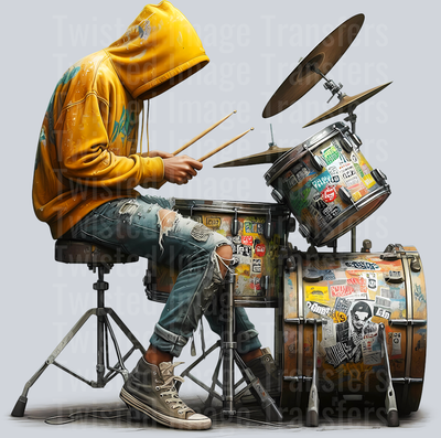 Color Drummer In Yellow Hoodie_