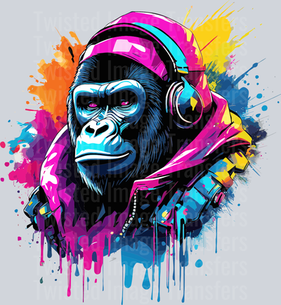 Gorilla in Headphones Color Drip