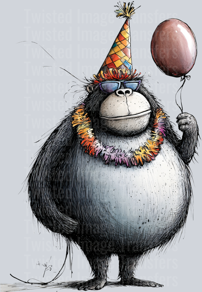 Quirky Ape With Party Hat Lei And Balloon Bouquet_