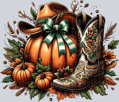 Pumpkin With Cowboy Hat And Boot Halloween