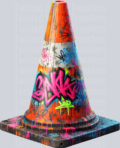 Color Drip Orange Traffic Cone With Graffiti
