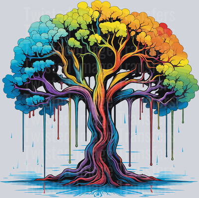 Blue Yellow Orange & Green Tree Color Drip