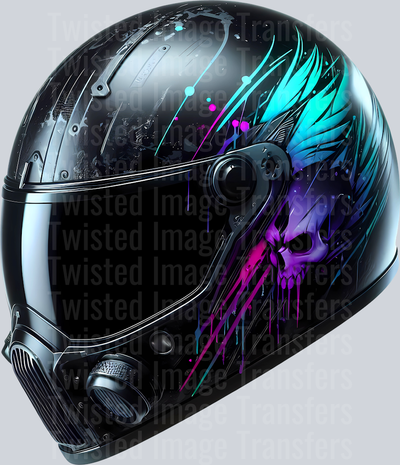 Color Drip Black Biker Helmet With Purple And Teal Swish_