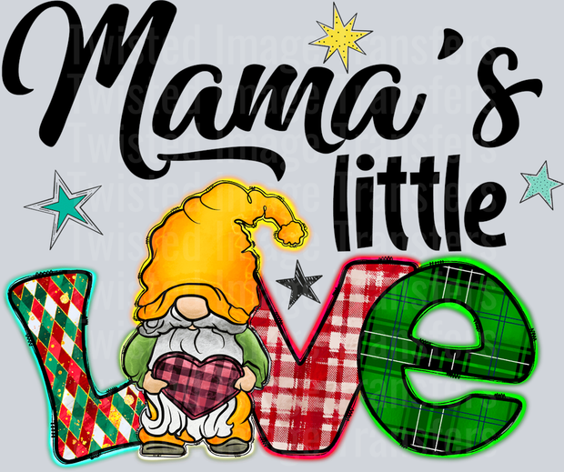 Mamas Little Love In Multi Print Font With Gnome – Twisted Image Transfers