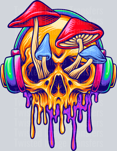 Skull Shrooms & Headphones Color Drip