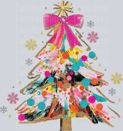 Spotted Christmas Tree Pink Bow on Top