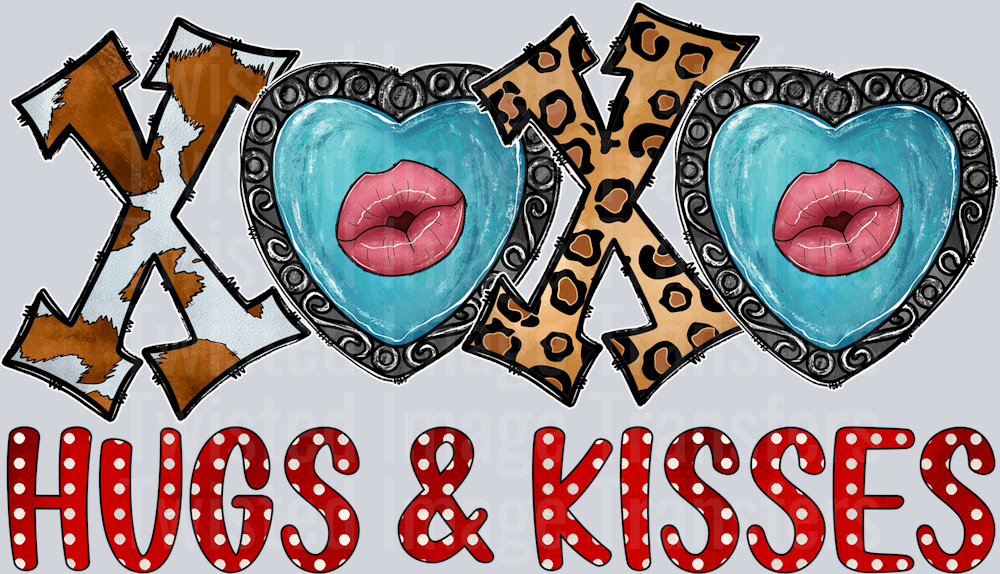 XOXO Hugs And Kisses In Cow Print And Turquoise Font – Twisted Image ...