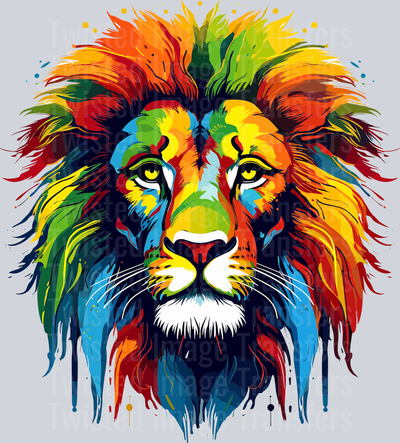 Lion With Colorful Hair Color Drip