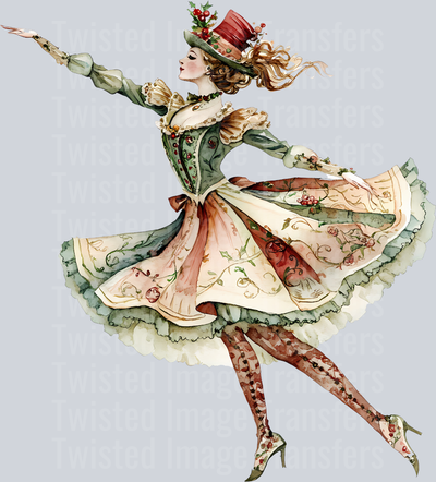 12 Days of Christmas Lady Dancing in Green and Red Hat