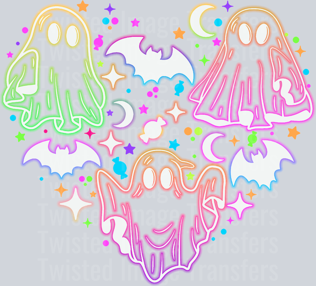 Neon Bat With Ghost Halloween_