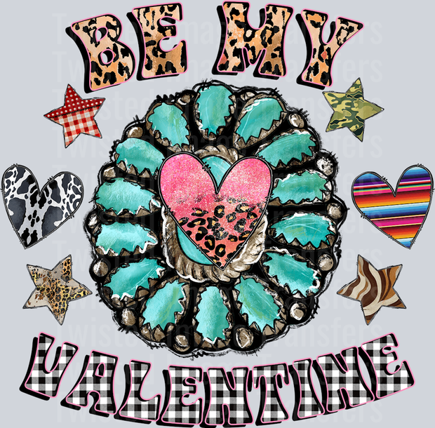 Be My Valentine In Multi Print Font With Turquoise Jewels And Pink ...
