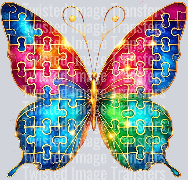 Autism Puzzle Pieces Colorful Butterfly DTF (direct-to-film) Transfer ...